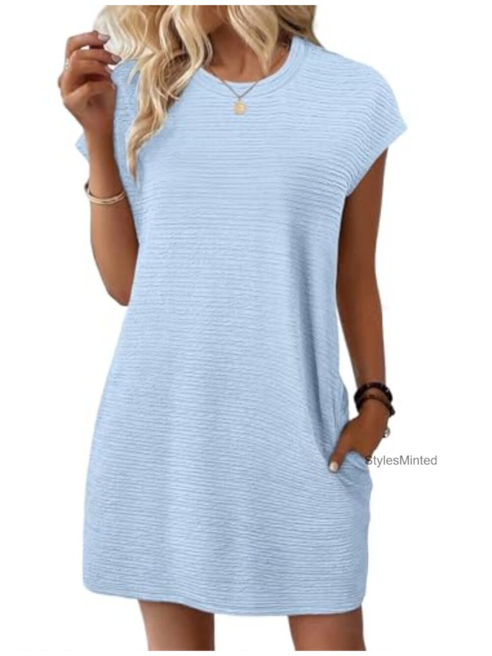 Women's Casual Cap Sleeve A-Line Knee-Length Sundress with Pockets
